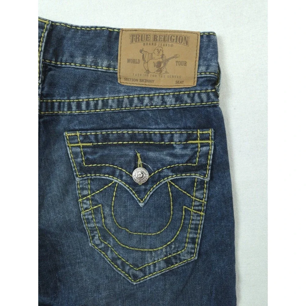 True Religion Skinny Jeans Mens 30 Gold Big T Flap Pocket Bold Stitch Y2K Rocker